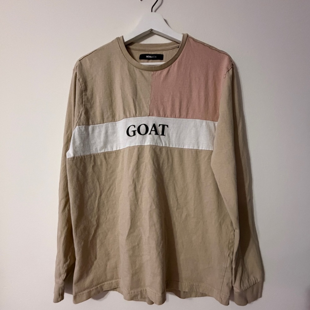 Men's Beige and Pink Long Sleeve Shirt by FashionNova in Small size